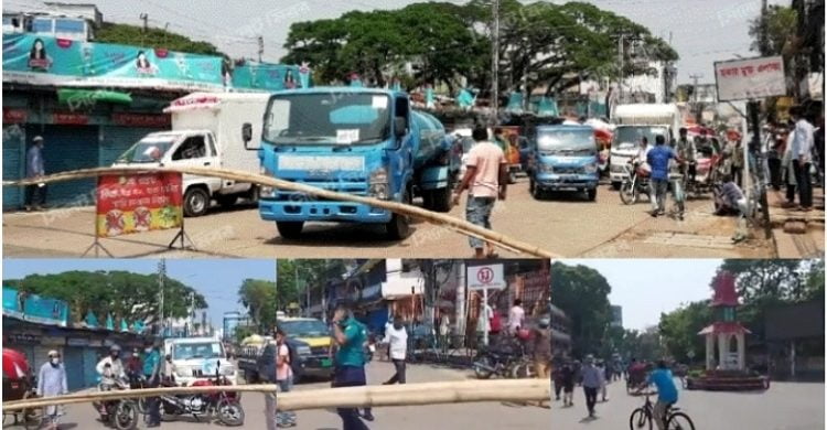লকডাউন ষষ্ট দিন: সিলেটে পুলিশ কঠোর, রাস্তায় বাঁশ, ঢাকায় বাজারে সাংঘাতিক ভিড়